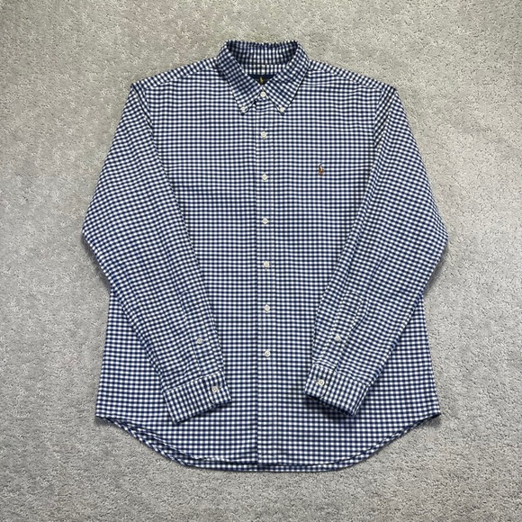 Ralph Lauren Dress Shirt Mens L Blue White Gingham Check Button Down Long Sleeve - Picture 2 of 16